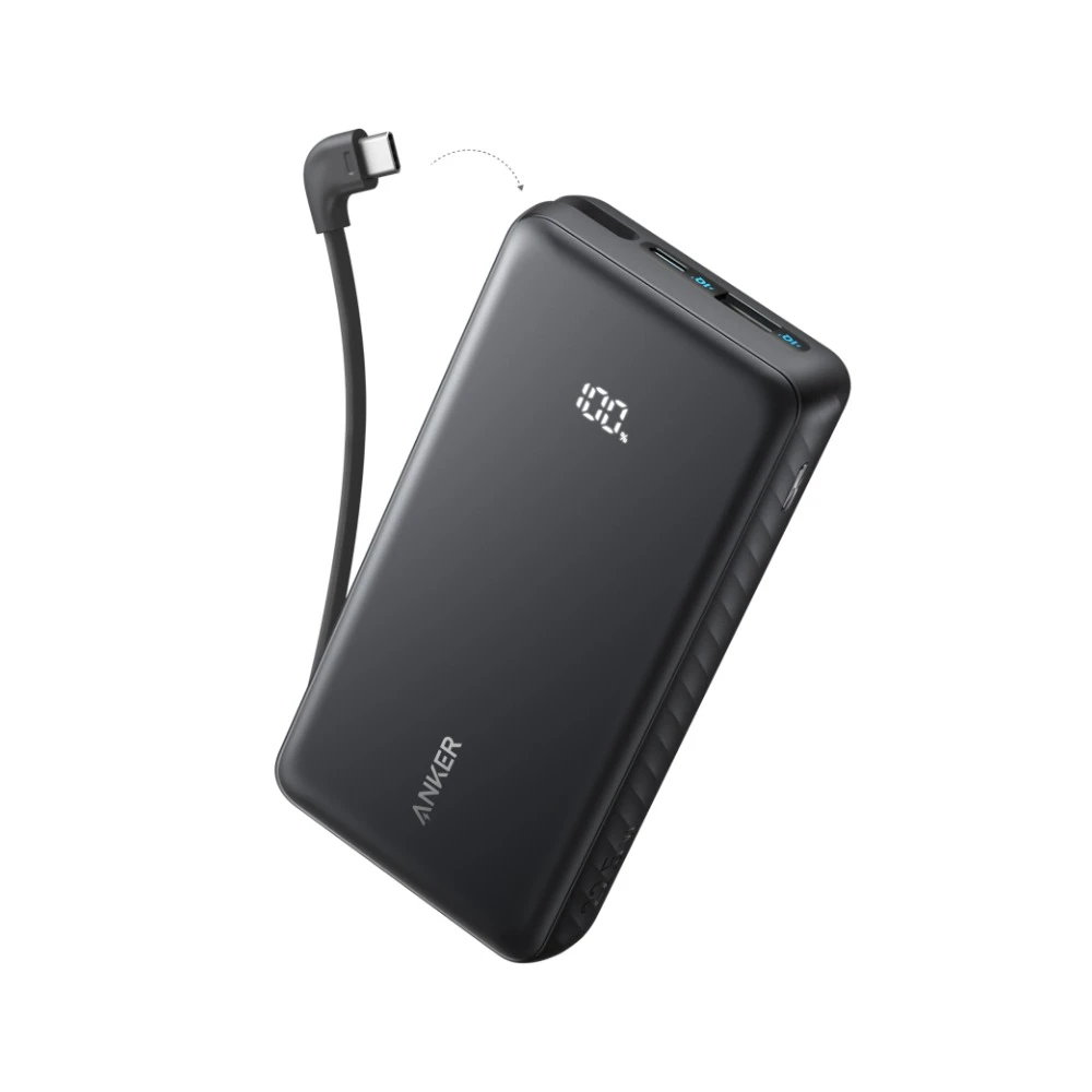 بنك طاقة انكر زولو 20000 ملي أمبير بقوة 22.5 واط مع كابل USB-C مدمج - أسود