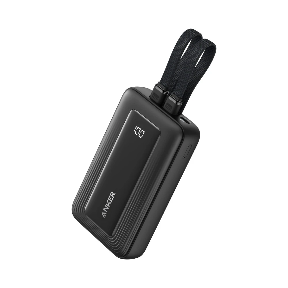 بنك طاقة انكر زولو 10000 ملي أمبير بقوة 35 واط مع كابلين USB-C مدمجين - أسود