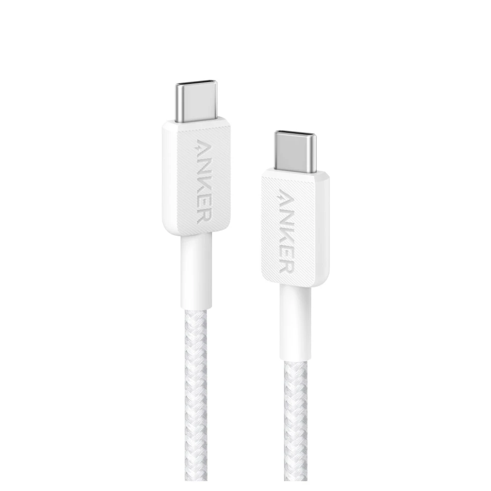 كابل انكر 322 من USB-C إلى USB-C مضفور بقوة 60 واط وطول 0.9 متر - أبيض