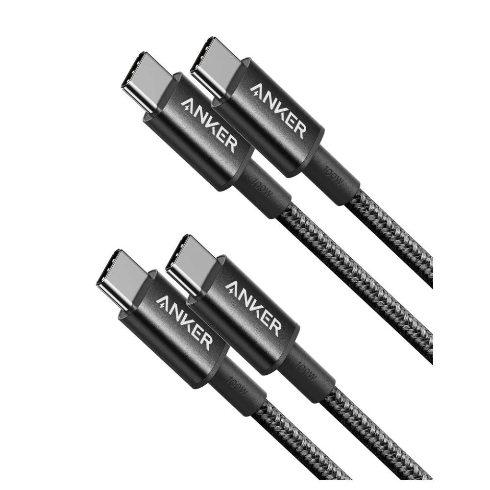 كابل انكر 333 من USB-C إلى USB-C نايلون بقوة 100 واط وطول متر - علبة كابلين، أسود