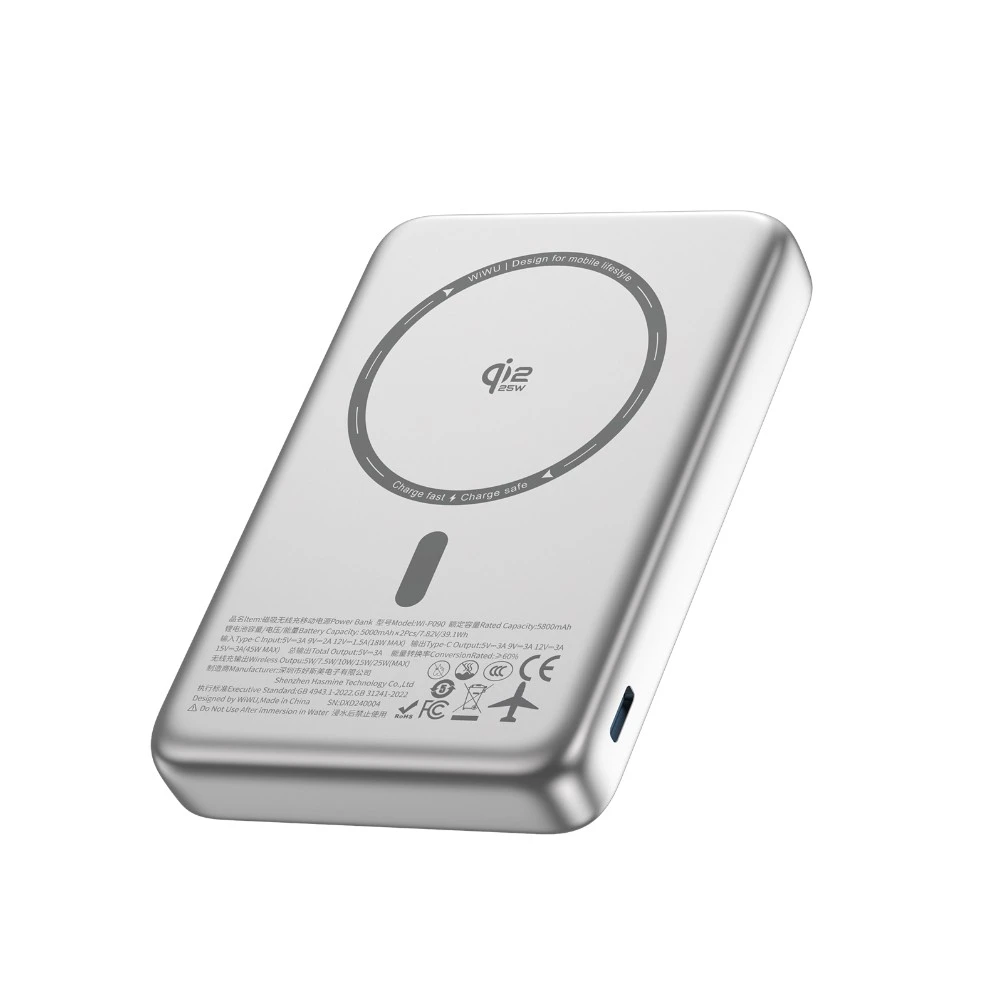 باور بانك WiWU Wi-P090 Mag Pro بمعيار Qi2 وسعة 10000 مللي — شحن لاسلكي 15 واط