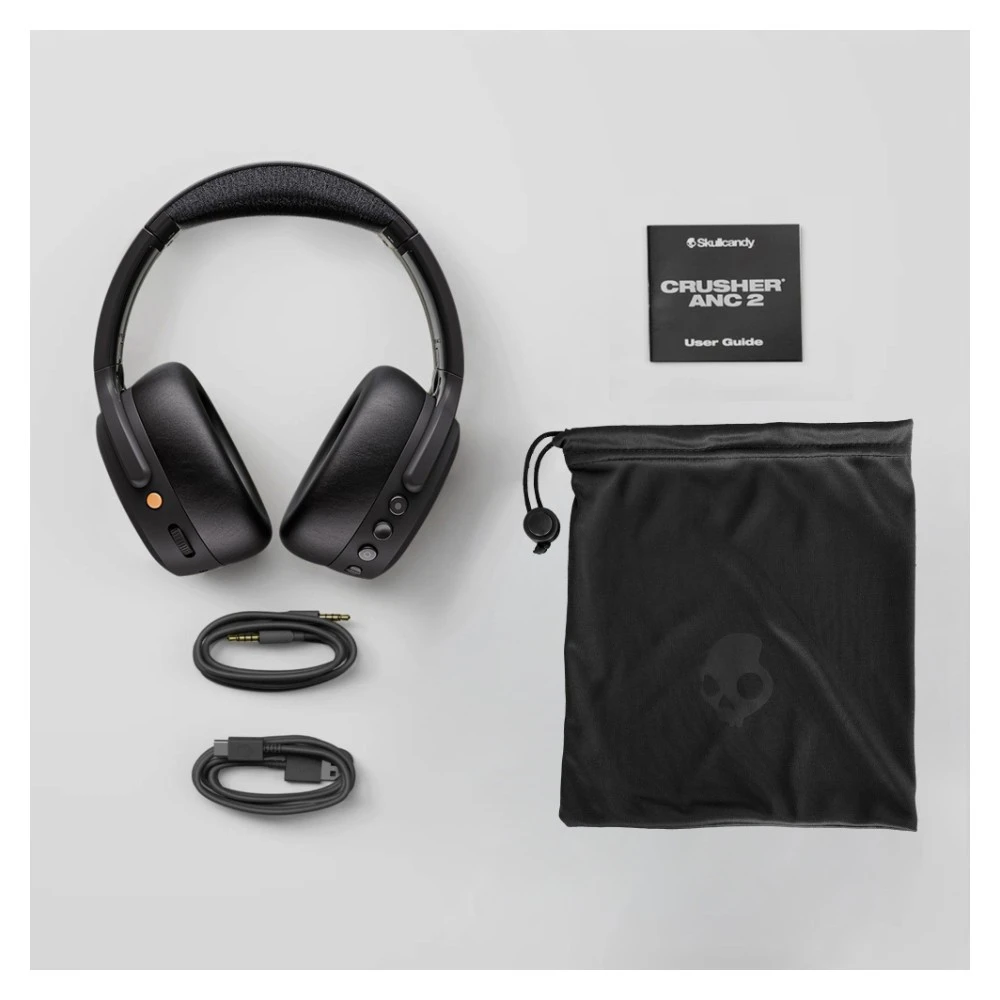 سماعة Skullcandy Crusher ANC 2 لاسلكية — عزل ضوضاء متكيّف، باص إحساسي، 50 ساعة، أسود