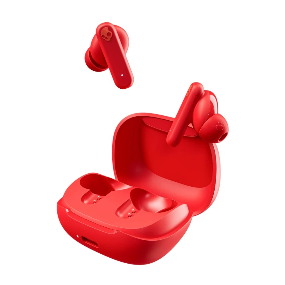 سماعات Skullcandy Smokin Buds لاسلكية — بطارية 20 ساعة، بلوتوث 5.2، أحمر