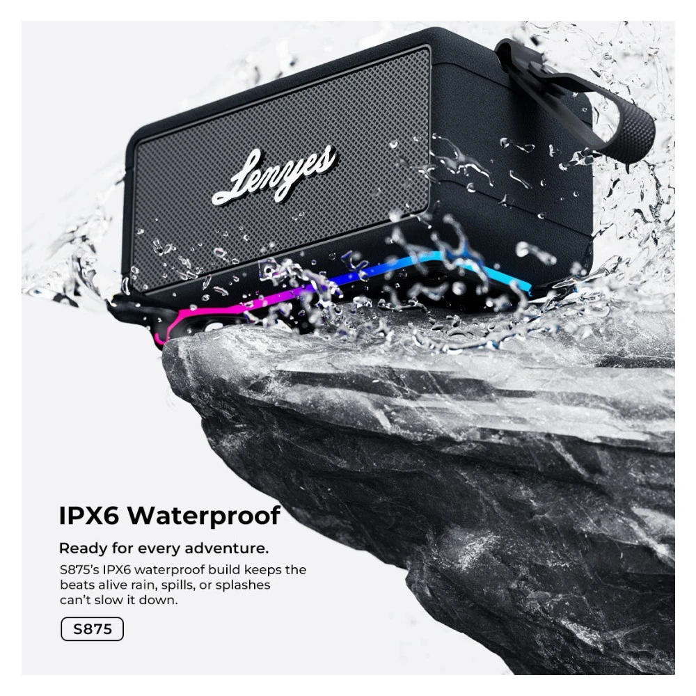 سبيكر Lenyes S875 بلوتوث محمول — 40 واط، مقاوم ماء IPX6، إضاءة RGB، اقتران TWS
