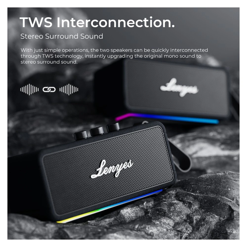 سبيكر Lenyes S876 بلوتوث محمول — 90 واط، مقاوم ماء IPX6، إضاءة RGB، 12 ساعة تشغيل