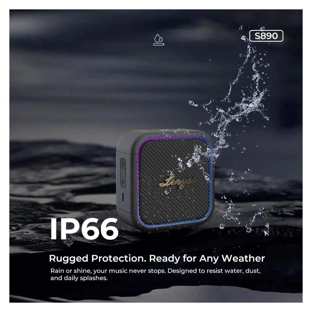سبيكر Lenyes S890 بلوتوث محمول — 5 واط، IPX6، إضاءة RGB، TWS، وظيفة باور بانك